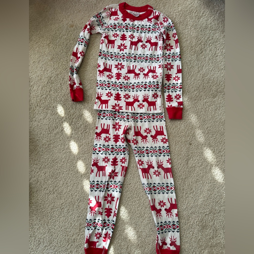 Hanna Andersson Dear Deer Red and White Reindeer Pajama Set Size 6-7 unisex